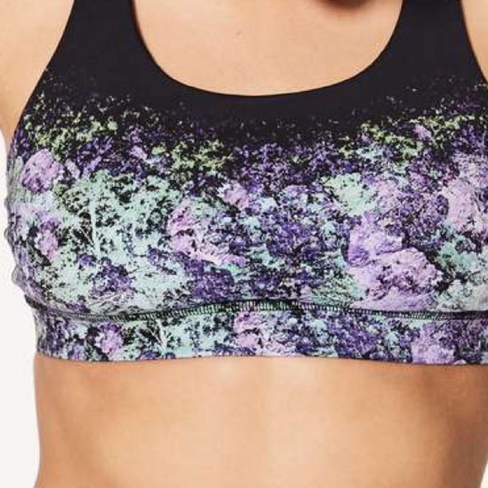 Lululemon Energy Bra Size 6 Vivid Vision Black Purple Strappy Medium Support